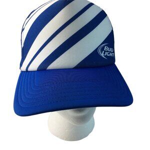 Trucker Hat Budweiser Bud Light Blue White Diagonal Logo Adjustable Snapback u